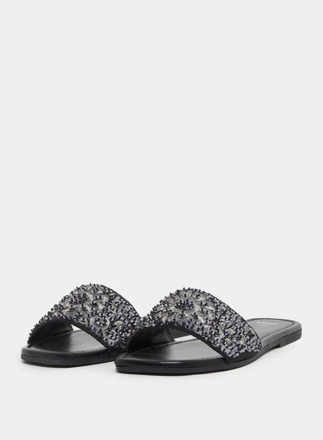 Styli Embellished Sequins Flat Sandals