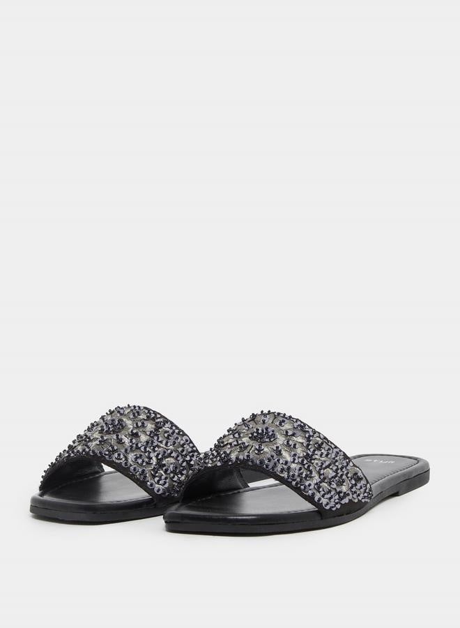 Styli Embellished Sequins Flat Sandals - Image 3