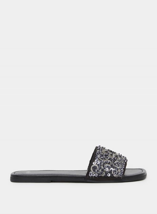 Styli Embellished Sequins Flat Sandals - Image 2