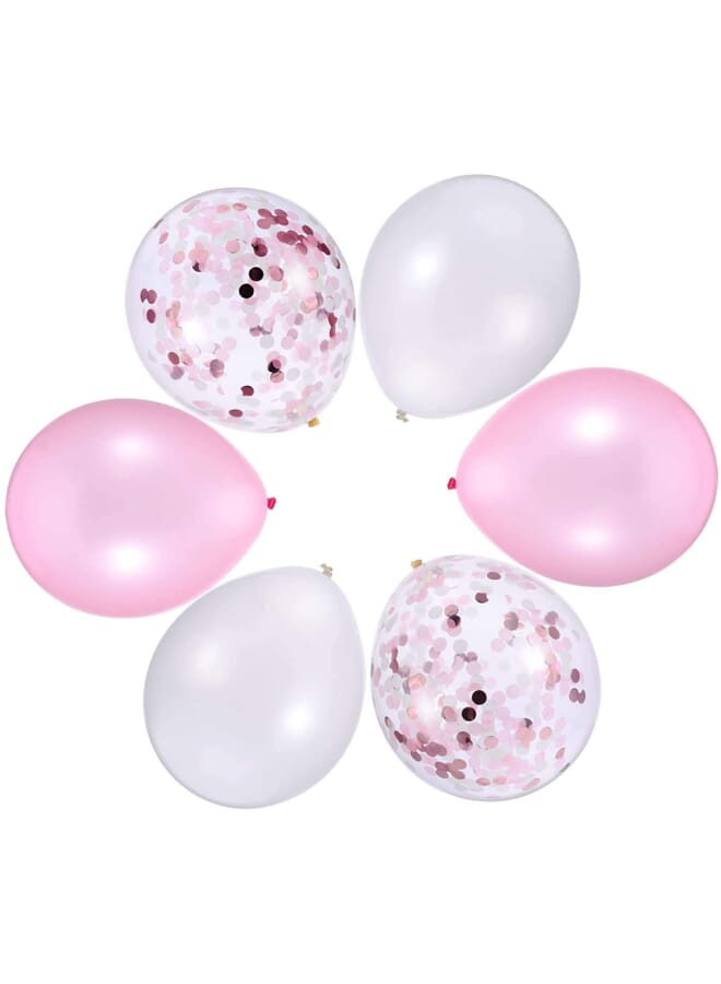 Party Time Set Of 12 Latex Confetti Balloons For Birthday Wedding Christening And Themed Party Decorations Pink & White Latex & Pink Confetti Balloons 12 Inches - Image 2