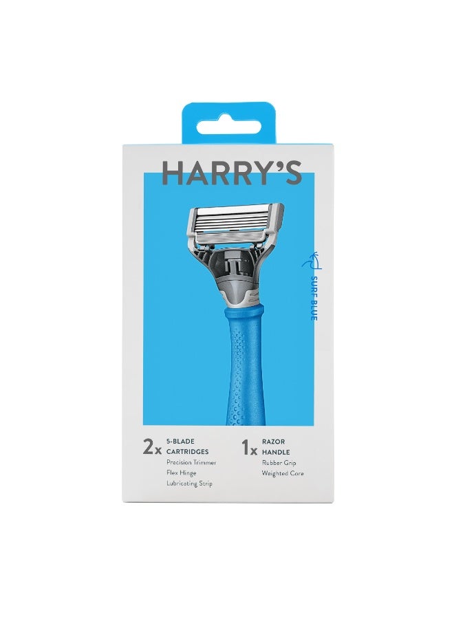 Harry's Razors for Men, Two 5-Blade Cartridges and 1 Razor  Handle, Surf Blue Edition - Image 1