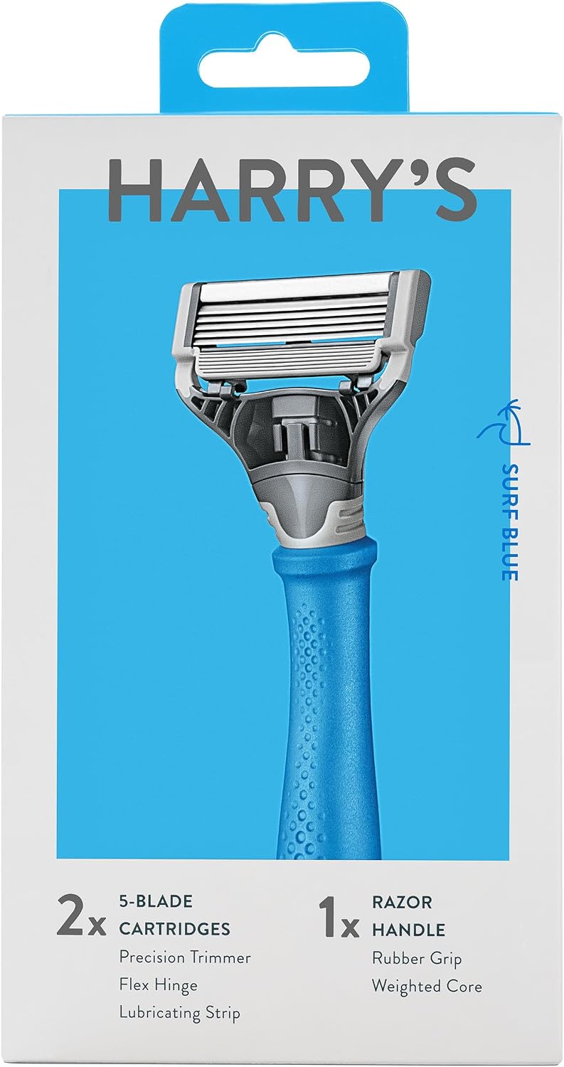 Harry's Razors for Men, Two 5-Blade Cartridges and 1 Razor  Handle, Surf Blue Edition - Image 1