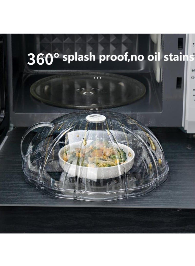 Splatter Cover & Tray Fully Protect Food Splashes, Receiving Water Steam Preventing food From Drying out, Dish Bowl Plate Serving Lid With Handle, Clear Saft Plastic  - Image 3
