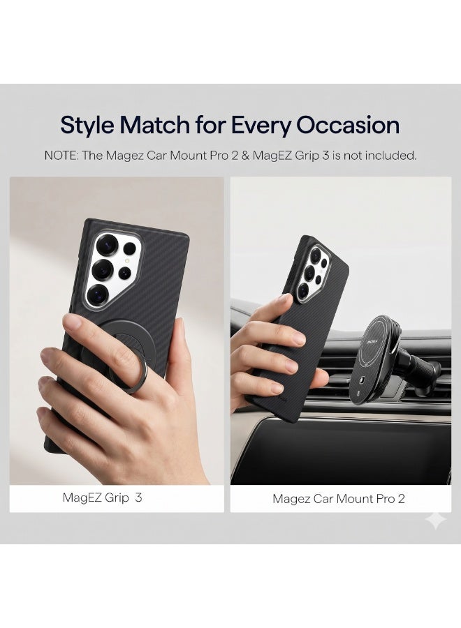 For S26 Ultra Case, 6.9 Inch, Compatible with MagSafe, Ultra-Slim Samsung Galaxy S26 Ultra Case with Aaron Button, 600D Aramid Fiber Woven [Edge Case - Black/Grey] - Image 5