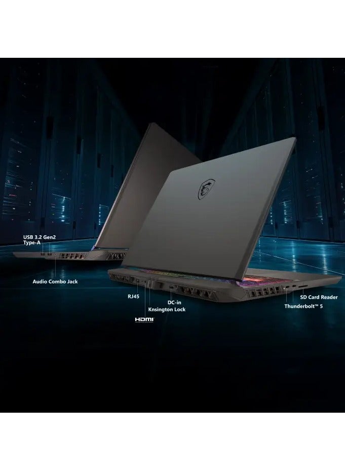 MSI LAPTOP MSI ( 9S7-15M352-070 ) Vector 16 HX AI A2XWHG Intel HM870 Core Ultra 9 275HX RAM 32G DDR5 16GB*2 HDD 1TB NVMe PCIe SSD Gen4x4 VGA NVIDIA GeForce RTX  5070 Ti Laptop GPU GDDR7 12GB 16 QHD+(2560 x 1600) 240Hz Cosmos Gray 24-Zone RGB Gaming Keyboard Titan Gaming Backpack Windows 11 Home A 2 Year Warranty Arabic Cosmos Gray  - Image 1