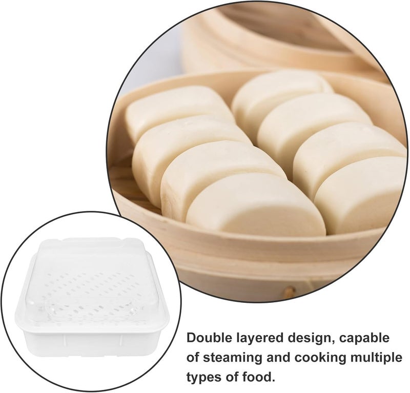 Microwave Steamer for Cooking Small Square Double-layer Plastic Food Steaming Basket with Lid, Vegetable and Bun Steamer for Microwave Oven Kitchen Use - Image 3