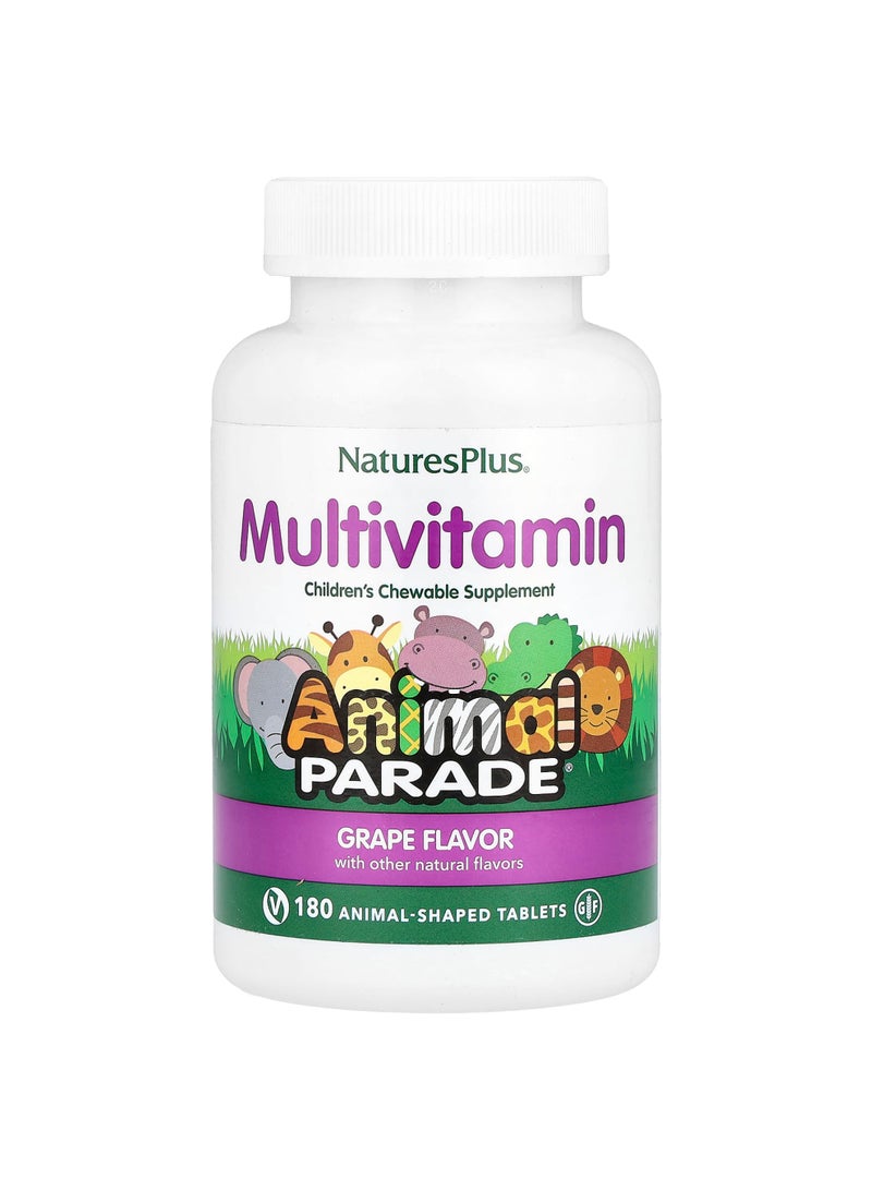 NaturesPlus Animal Parade, Children's Chewable Multivitamin, Grape, 180 Animal-Shaped Tablets