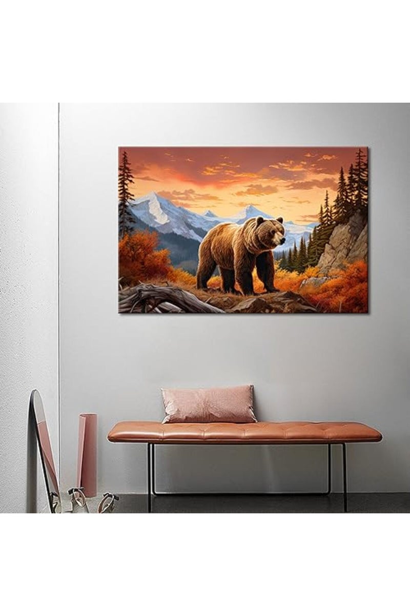 GLOKAKA Abstract Animal Wall Art Brown Bear in the Mountain Giclee Art Print Poster Picture Forest Rocky Mountain Artwork for Office Home Living Room Wall Decoration - Image 3