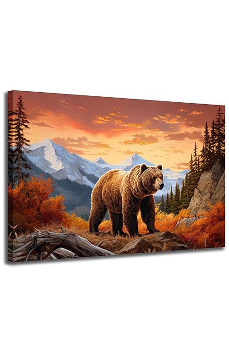 GLOKAKA Abstract Animal Wall Art Brown Bear in the Mountain Giclee Art Print Poster Picture Forest Rocky Mountain Artwork for Office Home Living Room Wall Decoration - Image 2