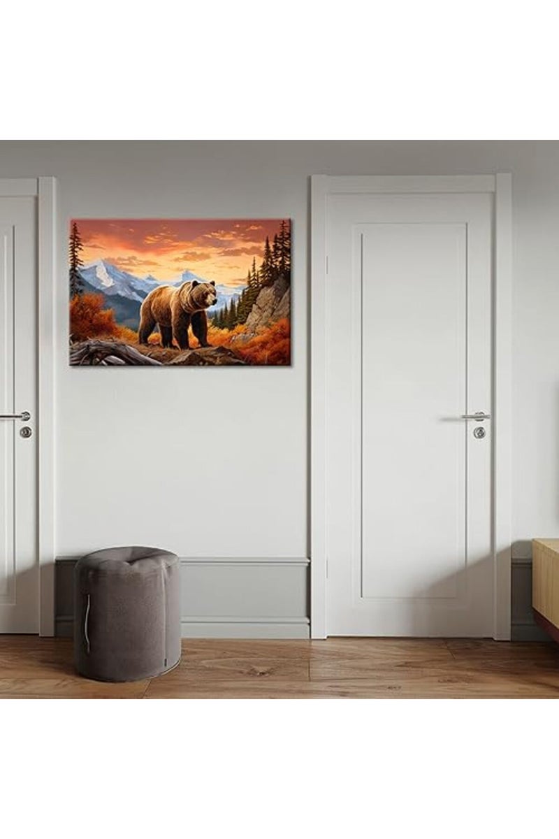 GLOKAKA Abstract Animal Wall Art Brown Bear in the Mountain Giclee Art Print Poster Picture Forest Rocky Mountain Artwork for Office Home Living Room Wall Decoration - Image 5