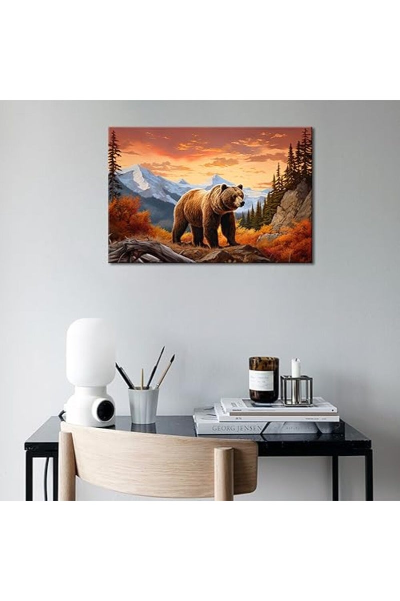 GLOKAKA Abstract Animal Wall Art Brown Bear in the Mountain Giclee Art Print Poster Picture Forest Rocky Mountain Artwork for Office Home Living Room Wall Decoration - Image 4