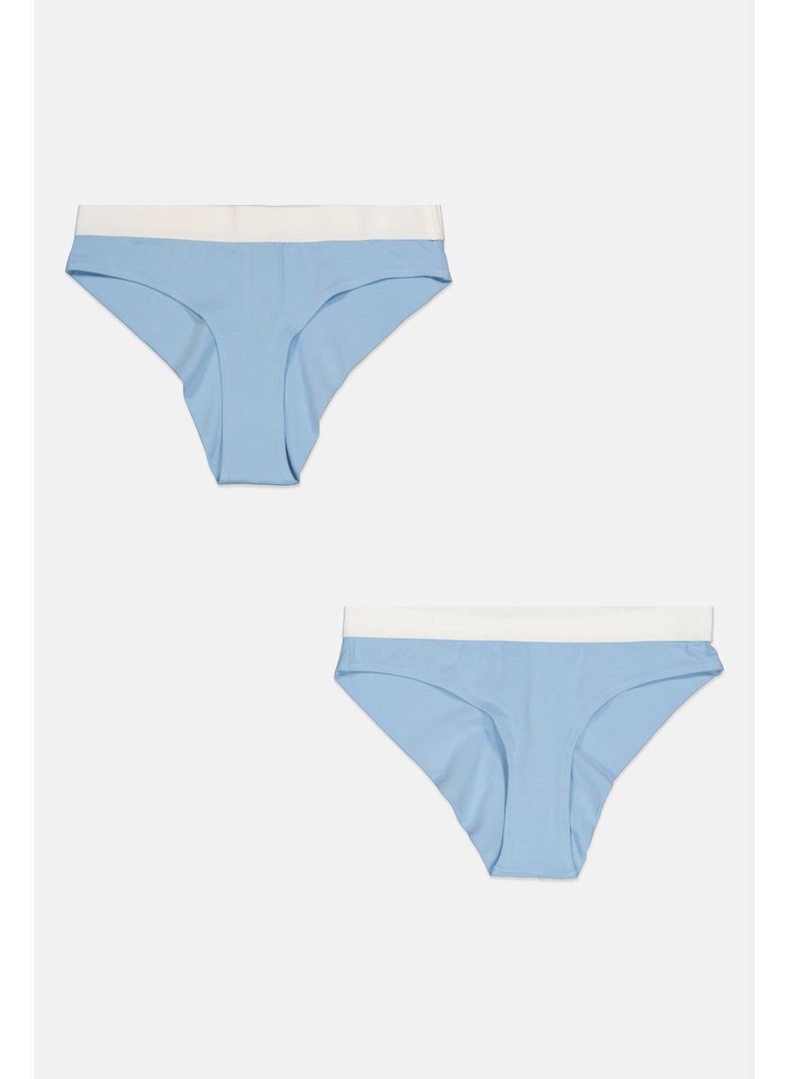 MOSCHINO Women 2 Pieces Brand Logo Brazilian Briefs, Light Blue  - Image 1