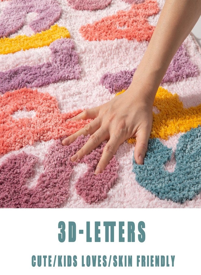 DBJOY Kids Bath Rugs Microfiber Bathroom Non-Slip Mat Washable Cute Bath Mat for Kids Modern Absorbent Funny Letters (Splish-Pink, 20"x32") - Image 2