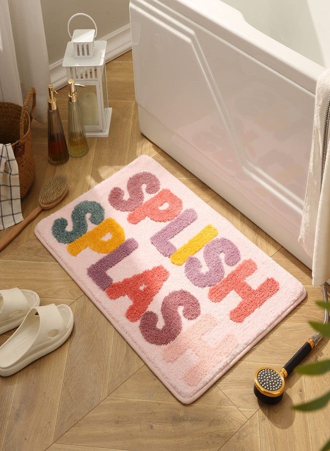 DBJOY Kids Bath Rugs Microfiber Bathroom Non-Slip Mat Washable Cute Bath Mat for Kids Modern Absorbent Funny Letters (Splish-Pink, 20"x32") - Image 1