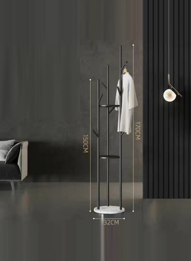 انسجام حامل معاطف قائم بذاته، شجرة معاطف حديثة مع 3 أرفف تخزين و9 خطافات، حامل معاطف معدني، حامل شجرة مع قاعدة رخامية للمدخل والممر وغرفة النوم - Image 1