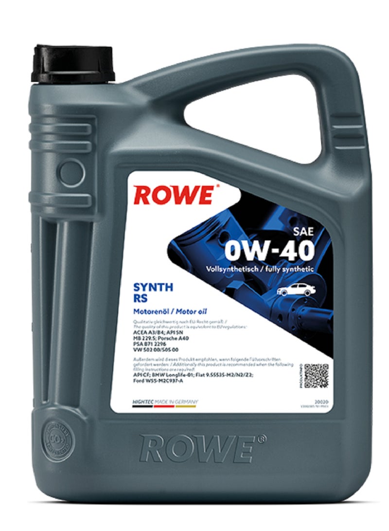 ROWE HIGHTEC FULLY SYNTHETIC RS SAE 0W-40 - 5Ltr. High-performance engine oil with an optimal viscosity grade poly-alpha-olefins (PAO)- Germany 