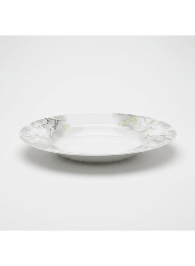AKDC Diva Pearl 25cm Opalware Deep Soup Plate with Grey Design White - Image 1