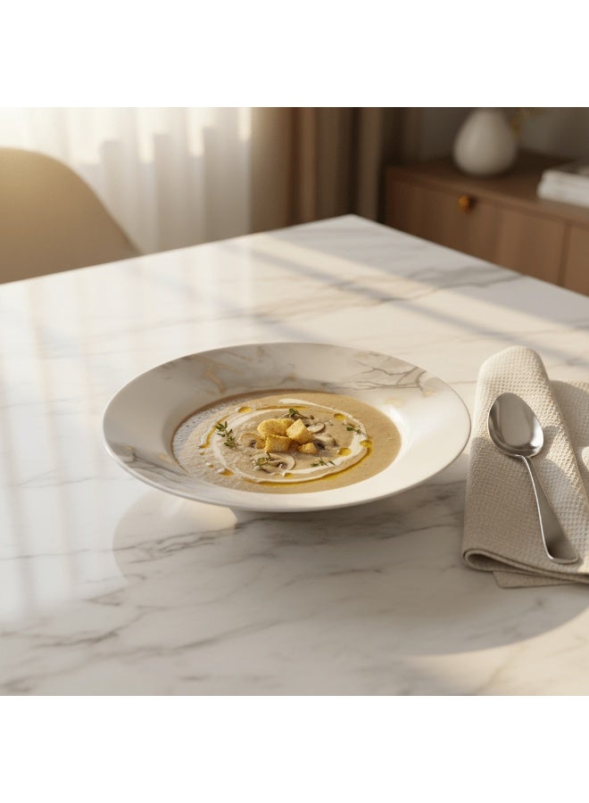 AKDC Diva Pearl 25cm Opalware Deep Soup Plate with Grey Design White - Image 3