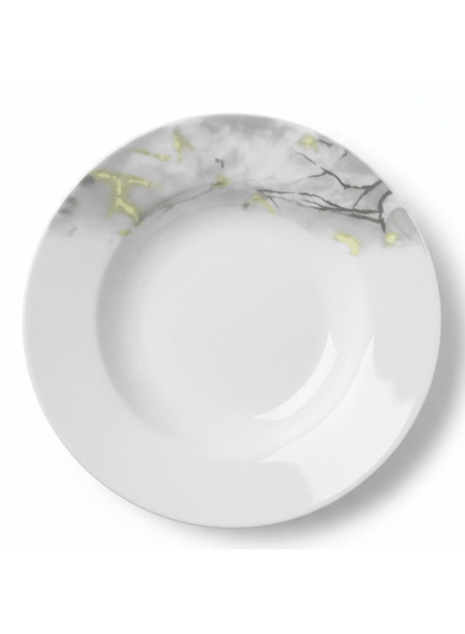 AKDC Diva Pearl 25cm Opalware Deep Soup Plate with Grey Design White - Image 2