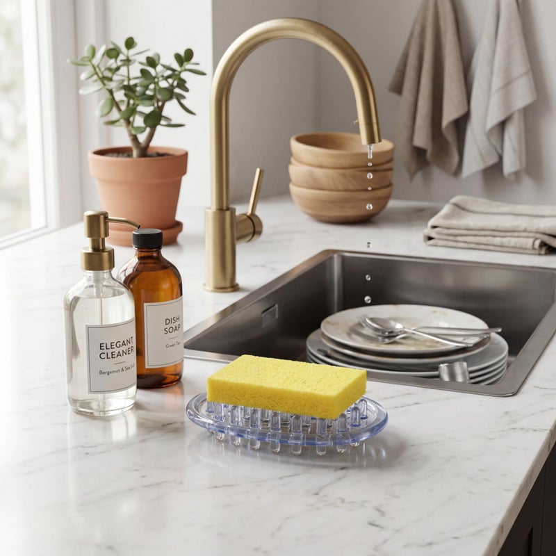 Yoande 2 Pcs Plastic Soap Holder Soap Dish Bar Saver Tray with Holes Sponge Holder for Kitchen Bathroom Shower Counter, 4.5 x 3 x 0.7 Inches (Clear) - Image 3