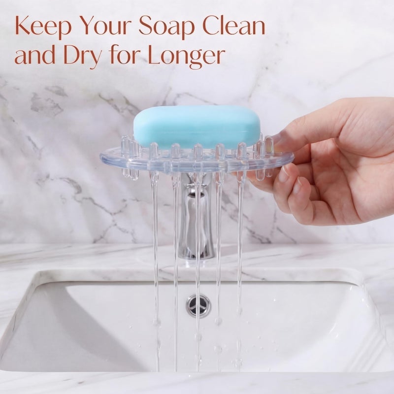 Yoande 2 Pcs Plastic Soap Holder Soap Dish Bar Saver Tray with Holes Sponge Holder for Kitchen Bathroom Shower Counter, 4.5 x 3 x 0.7 Inches (Clear) - Image 4