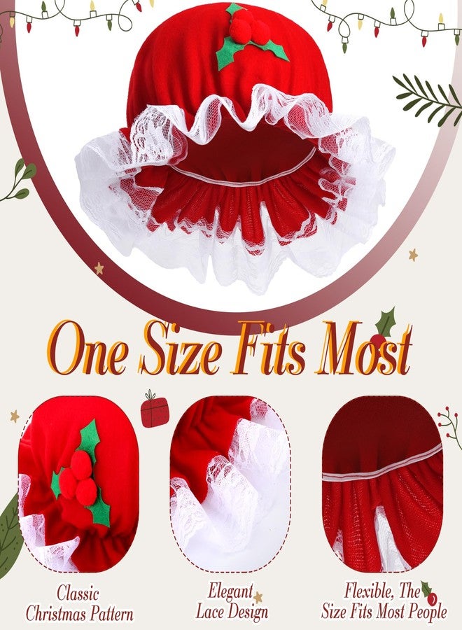 Zoooyawn Christmas Women Mrs. Claus Hat Santa Claus Bonnet Red Mob Cap for Adult Xmas Holiday Party Outfit Costume Props - Image 2