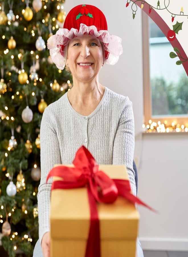 Zoooyawn Christmas Women Mrs. Claus Hat Santa Claus Bonnet Red Mob Cap for Adult Xmas Holiday Party Outfit Costume Props - Image 5