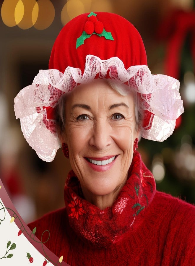 Zoooyawn Christmas Women Mrs. Claus Hat Santa Claus Bonnet Red Mob Cap for Adult Xmas Holiday Party Outfit Costume Props - Image 3
