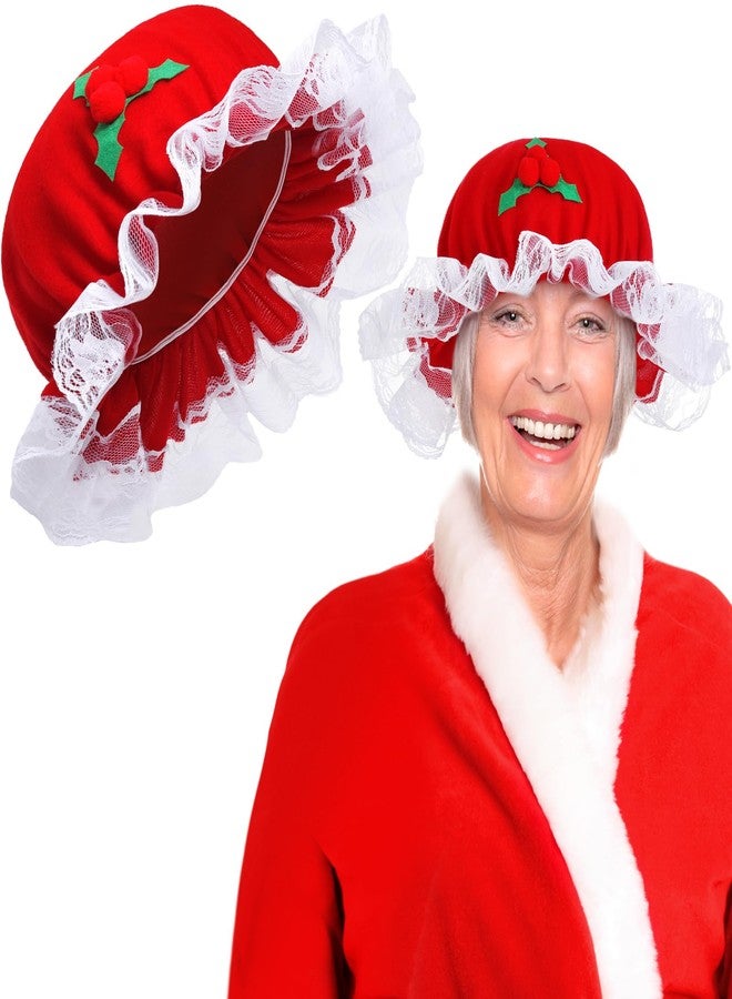 Zoooyawn Christmas Women Mrs. Claus Hat Santa Claus Bonnet Red Mob Cap for Adult Xmas Holiday Party Outfit Costume Props - Image 1