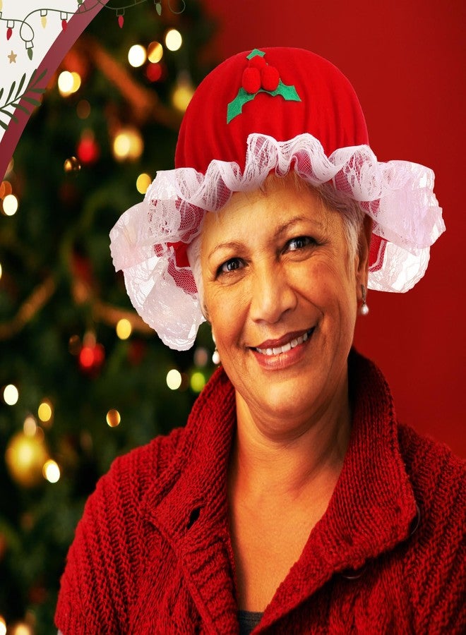 Zoooyawn Christmas Women Mrs. Claus Hat Santa Claus Bonnet Red Mob Cap for Adult Xmas Holiday Party Outfit Costume Props - Image 4
