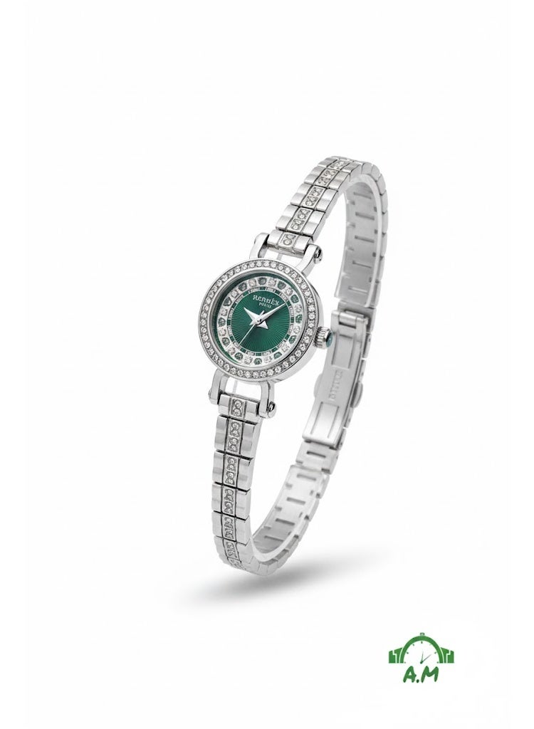 HERMES Hermès Paris Women’s Silver Quartz Watch with Green Dial and Crystal Bezel