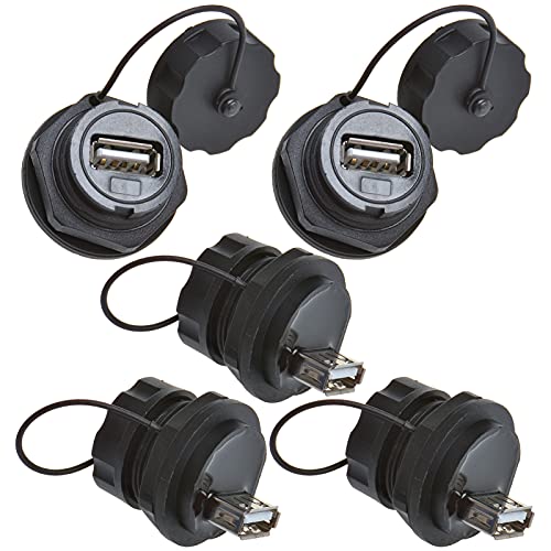 ANMBEST 5PCS USB2.0 Panel Mount Connector, IP67 Waterproof Outdoor USB Plug Adapter Female to Female Socket with Waterproof/Dust Cap (M25 5PCS) - Image 1