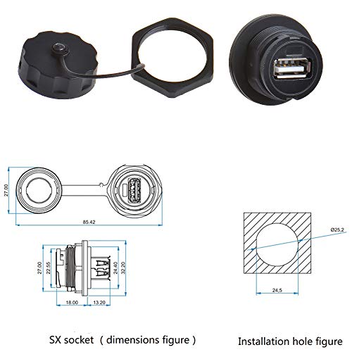 ANMBEST 5PCS USB2.0 Panel Mount Connector, IP67 Waterproof Outdoor USB Plug Adapter Female to Female Socket with Waterproof/Dust Cap (M25 5PCS) - Image 5