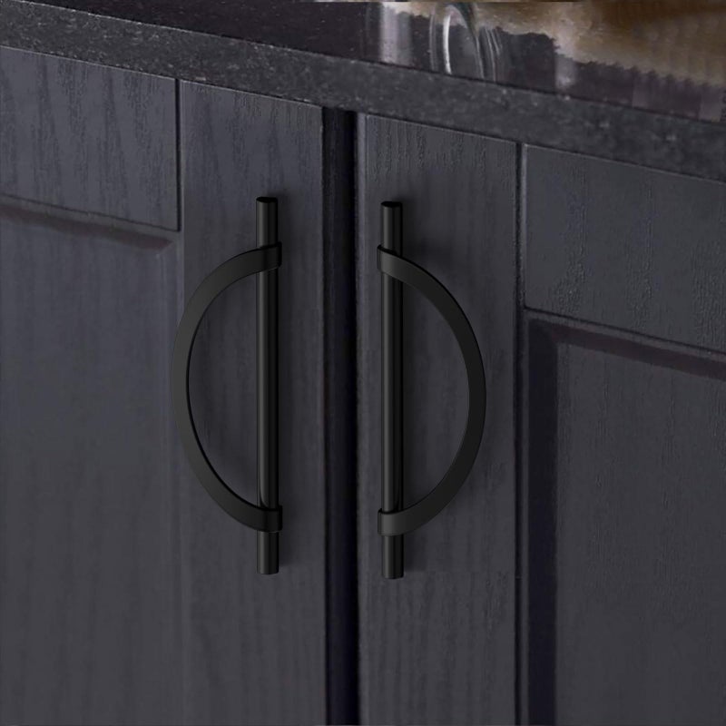 FILTA 10 Pack 5 Inch(128mm) Hole Centers Matte Black Cabinet Pulls,Stylish Kitchen Cabinet Handles Half Moon Zinc Alloy Cabinet Hardware for Cabinets Cupboard Handles Drawer Pulls - Image 1