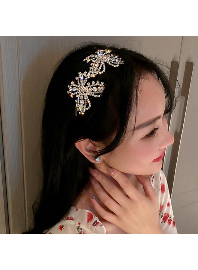 Wiwpar Shiny Full Rhinestone Butterfly Headband Elastic Sparkle Crystal Bow Hair Hoop Elegant Bling Headwear Accessory For Women Girls Wedding Bride - Image 1