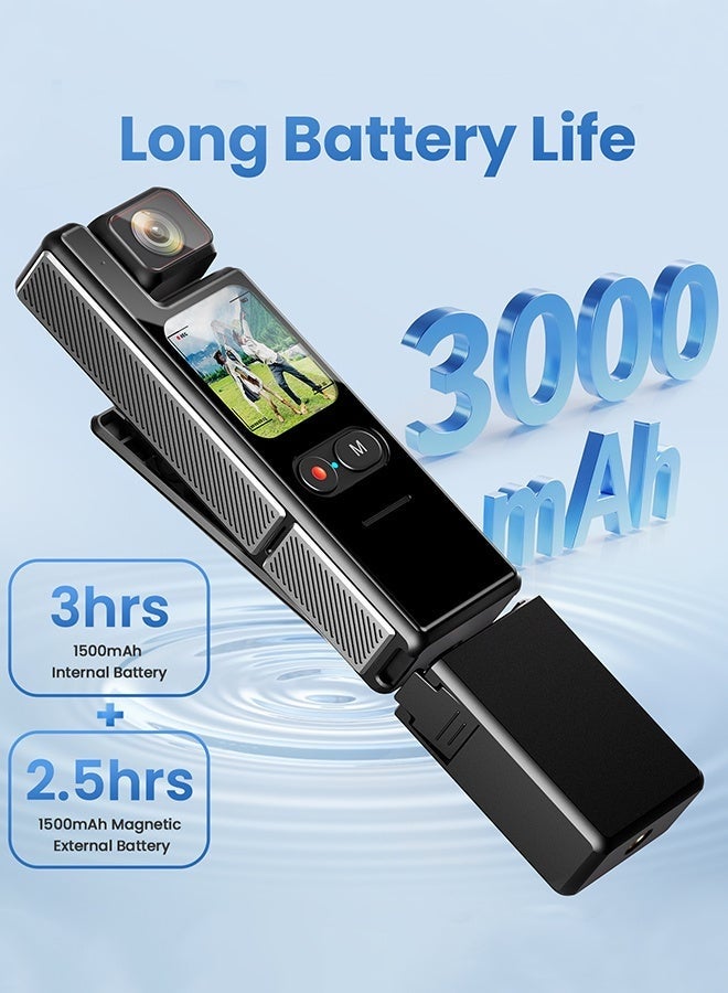 SahlTech 4K Pocket Vlogging Camera | 1.69-Inch CMOS Sensor & 4K/120fps Video | 6-Axis Stabilization & IP65 Waterproof | 3000mAh（1500AH+1500AH) Battery & Rotatable Touchscreen | For YouTube & Photography - Image 5