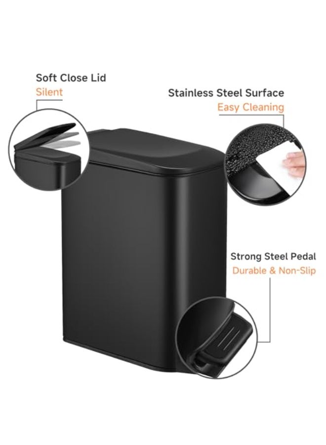 Ultra-Slim 6L/1.6 Gallon Stainless Steel Pedal Trash Can with Soft-Close Lid, Matte  Black - Image 4