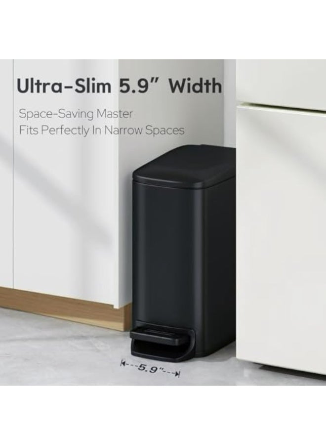 Ultra-Slim 6L/1.6 Gallon Stainless Steel Pedal Trash Can with Soft-Close Lid, Matte  Black - Image 2