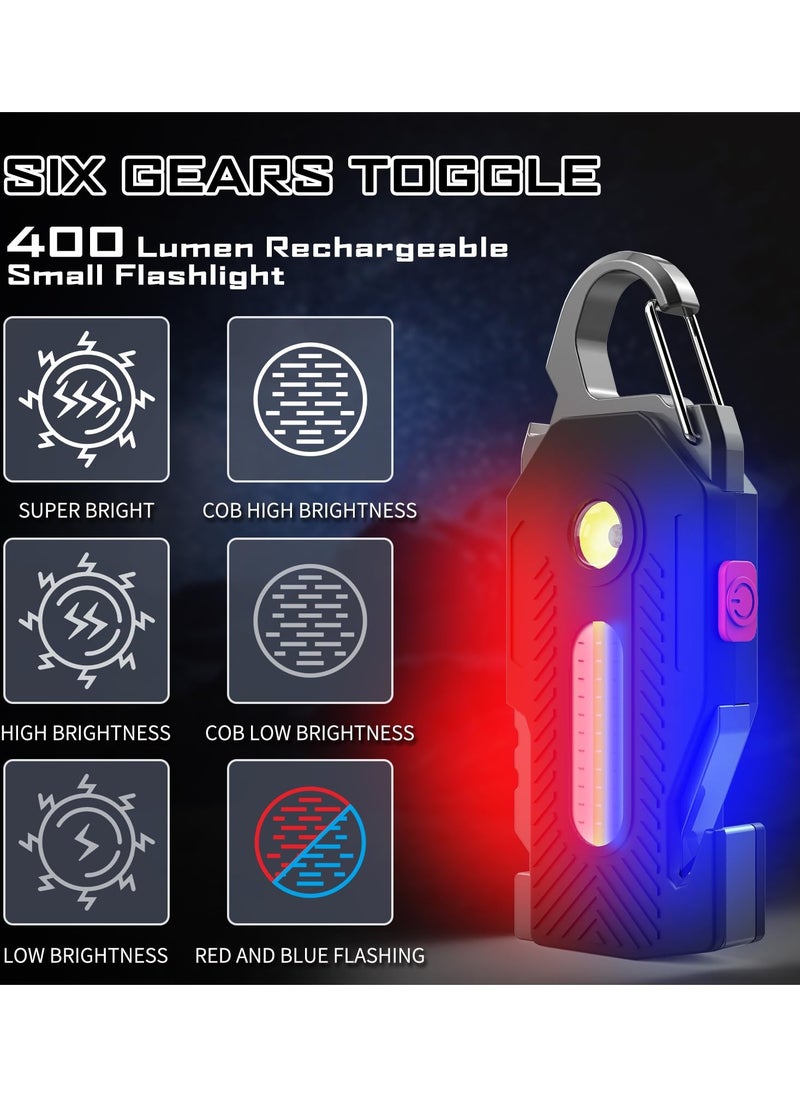 Excefore - Keychain Flashlight, Rechargeable Flashlights, 7-in-1 Mini COB Keychain Work Light, 6 Lighting Modes with Bottle Opener Screwdriver Survival Whistle for Camping Fishing Hiking Emergency - Image 1