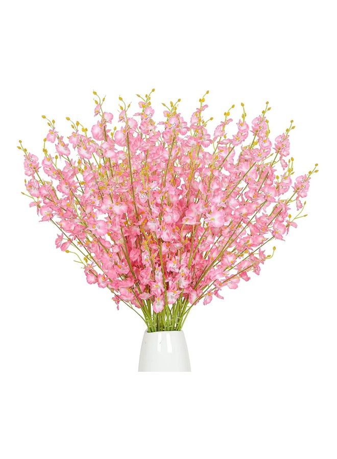 12-Piece Artificial Orchids Flower with Long Stem Pink/Green - Image 1