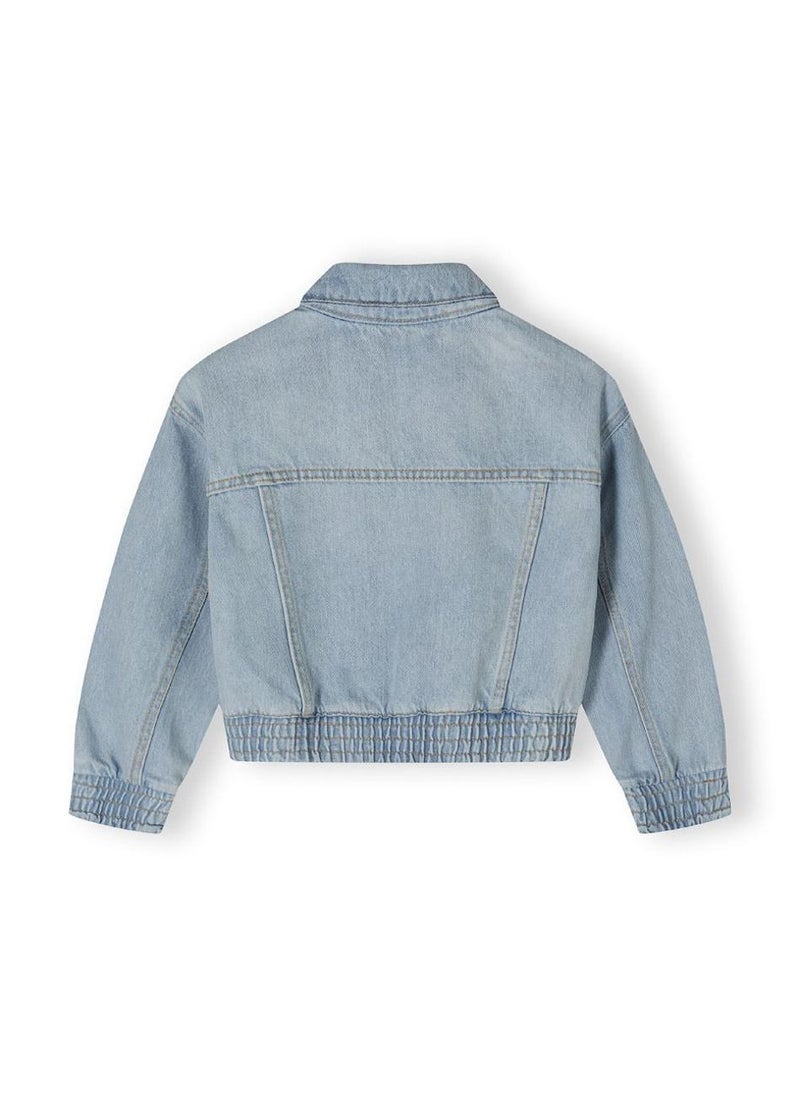 Girls Classic Button-Up Denim Jacket with Elastic Hem