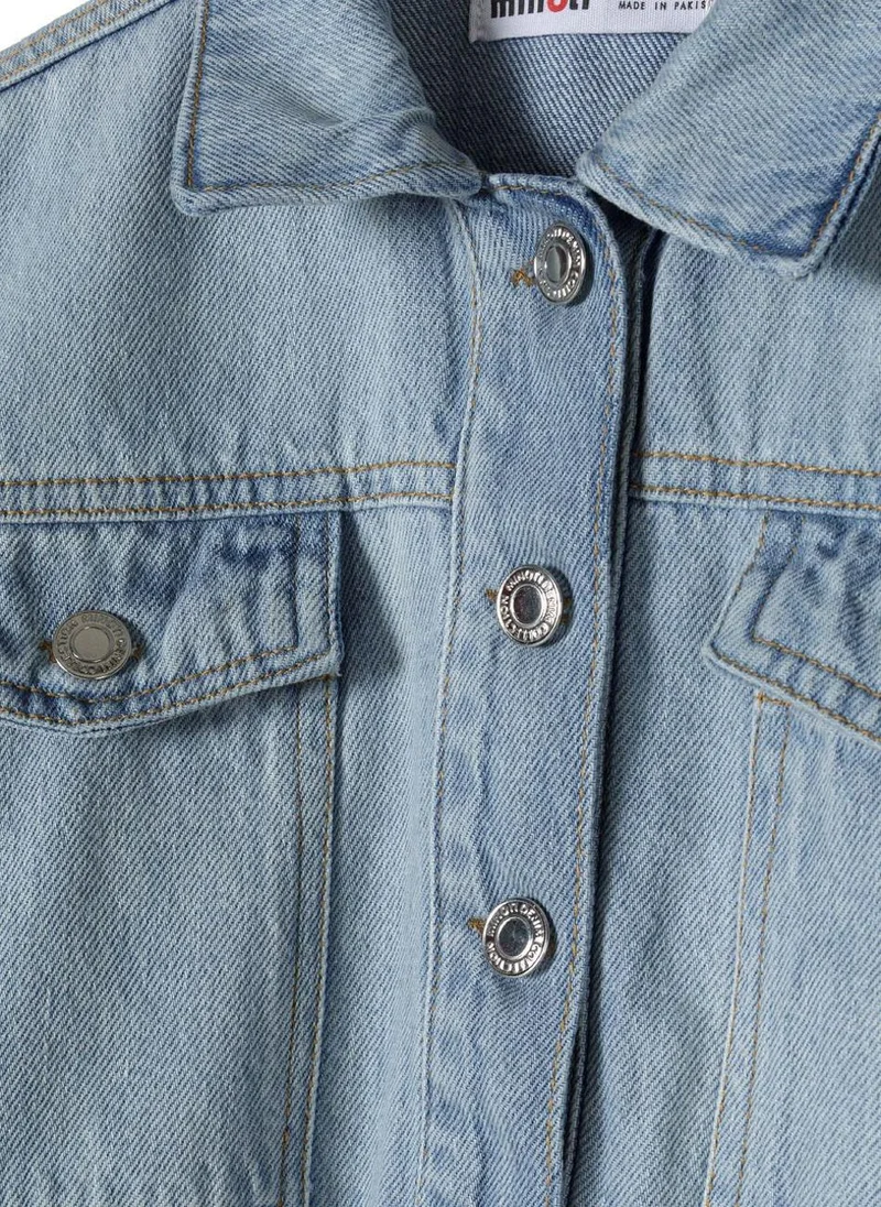 MINOTI Girls Classic Button-Up Denim Jacket with Elastic Hem