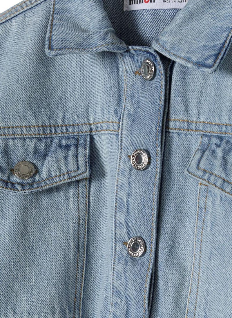 Girls Classic Button-Up Denim Jacket with Elastic Hem