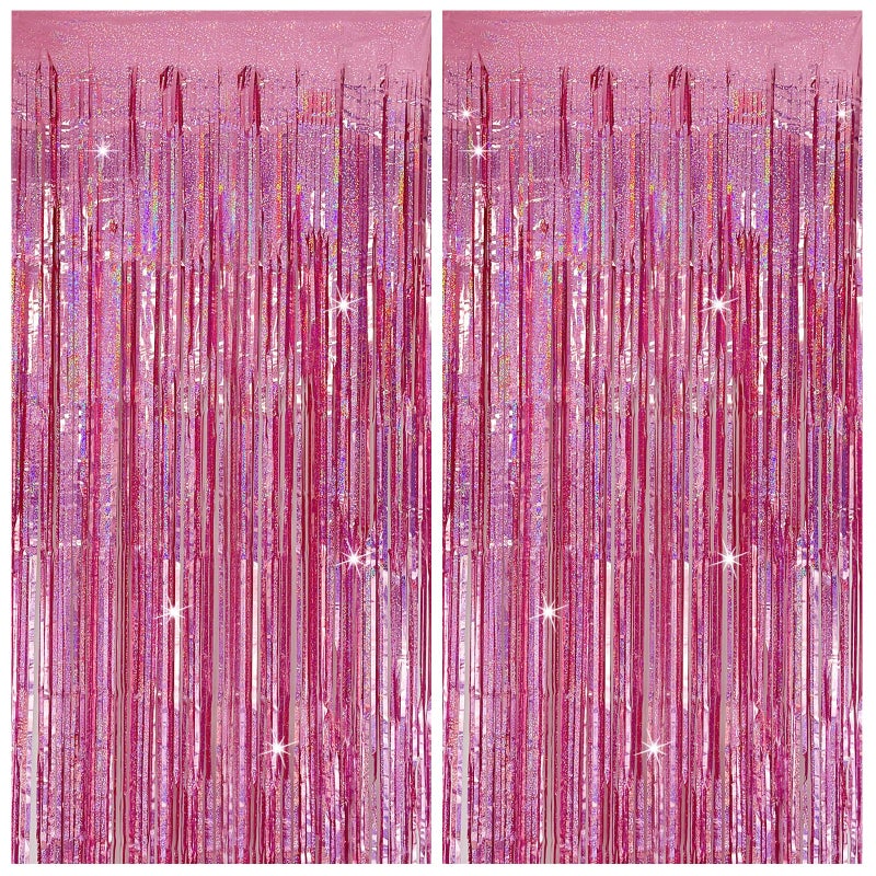 Tinsel Curtain Pink Birthday Party Decorations 2 Packs Glitter Foil Fringe Curtain Decor Streamers Photo Booth for Birthday Christmas Wedding Halloween Graduation