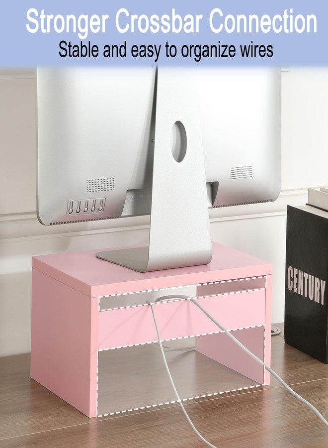 TEAMIX Pink Monitor Stand Riser-6.7 inch, Wood Higher Monitor Riser with Storage for Desk, Laptop Riser Computer PC Stand for Desktop Workspace Home Office(Pink-Higher) - Image 4