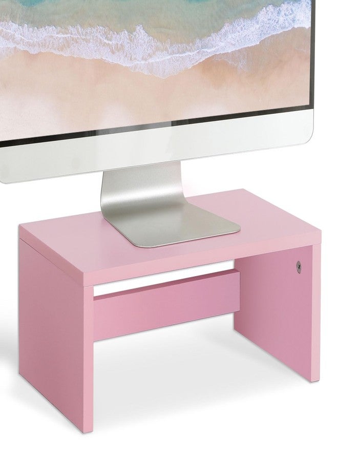 TEAMIX Pink Monitor Stand Riser-6.7 inch, Wood Higher Monitor Riser with Storage for Desk, Laptop Riser Computer PC Stand for Desktop Workspace Home Office(Pink-Higher) - Image 1