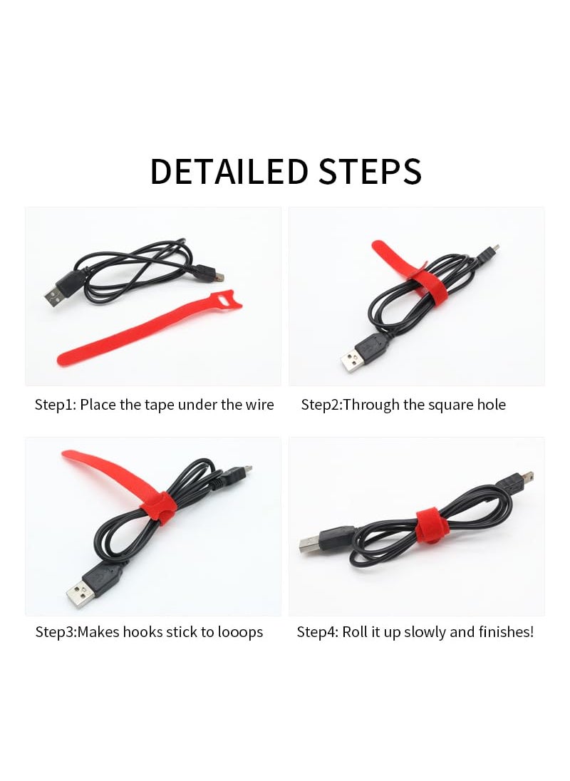 OIVO INDIA OIVO INDIA 50PCS Fastening Cable Ties Reusable Premium 6Inch Adjustable Cord Ties Microfiber Cloth Cable Management Straps Hook Loop Cord Organizer Wire Ties Reusable Red Colors  - Image 5