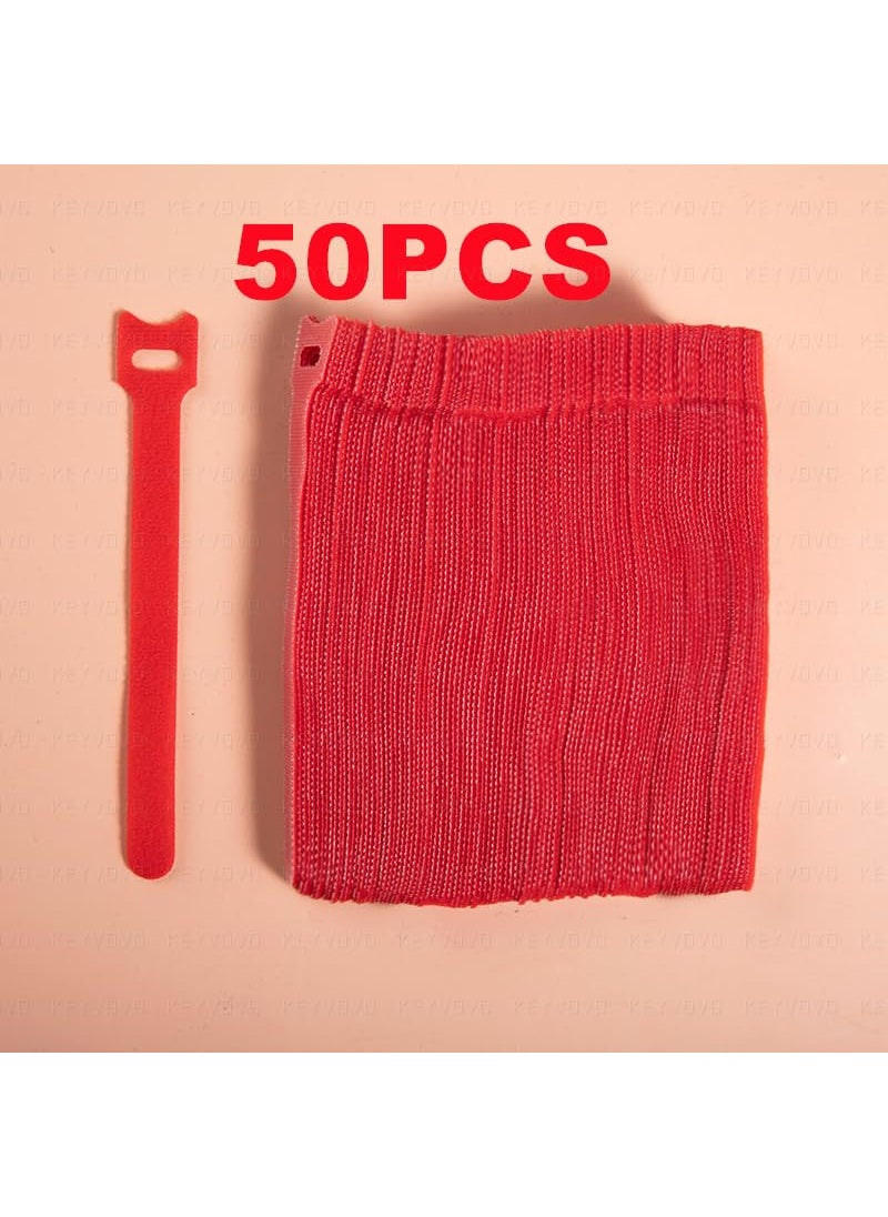 OIVO INDIA OIVO INDIA 50PCS Fastening Cable Ties Reusable Premium 6Inch Adjustable Cord Ties Microfiber Cloth Cable Management Straps Hook Loop Cord Organizer Wire Ties Reusable Red Colors  - Image 2