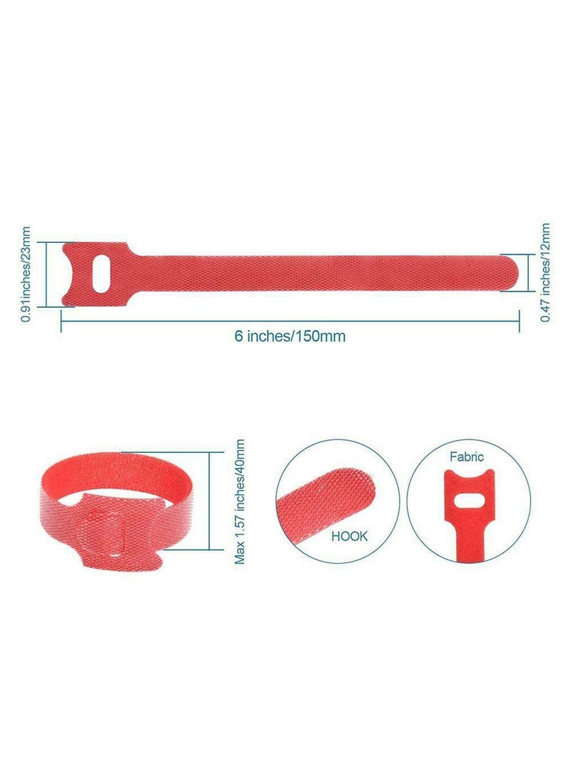 OIVO INDIA OIVO INDIA 50PCS Fastening Cable Ties Reusable Premium 6Inch Adjustable Cord Ties Microfiber Cloth Cable Management Straps Hook Loop Cord Organizer Wire Ties Reusable Red Colors  - Image 3