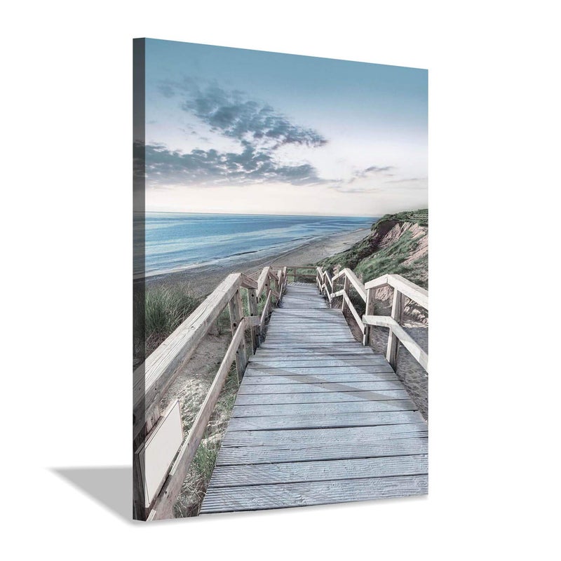 Hardy Gallery Beachside Wooden Path Wall Art: Bridge Boardwalk Stair Graphic Art on Wrapped Canvas for Wall Decor (12''x16'') - Image 1